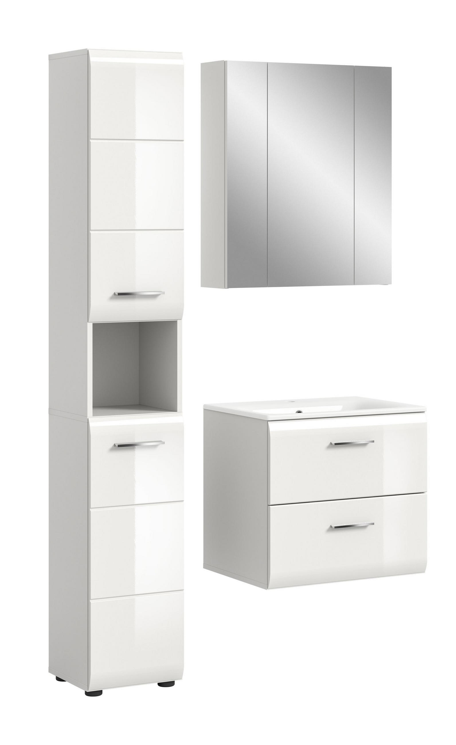 BADEZIMMER 3 tlg. Alba Bad in weiß und weiß hochglanz B/H/T: 105x185x46 cm - Weiß, Holz (105/185/46cm)