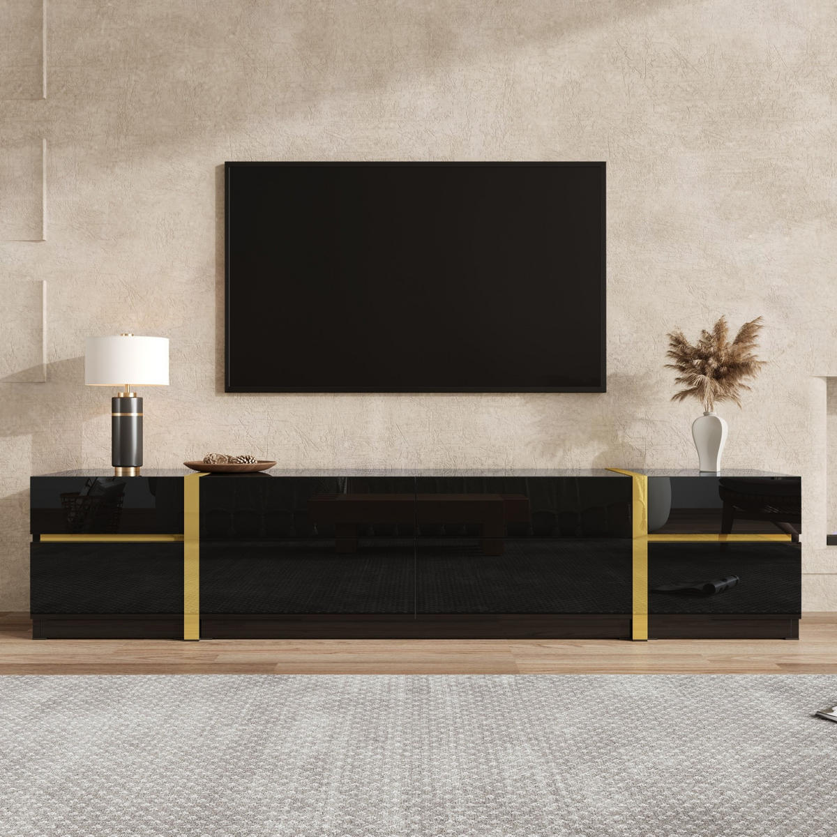TV-SCHRANK mit 4 Schubladen und 2 Türen 180 x 40 cm Schwarz Hochglanz - Schwarz, Holzwerkstoff (40/38/180cm) - Beauniv