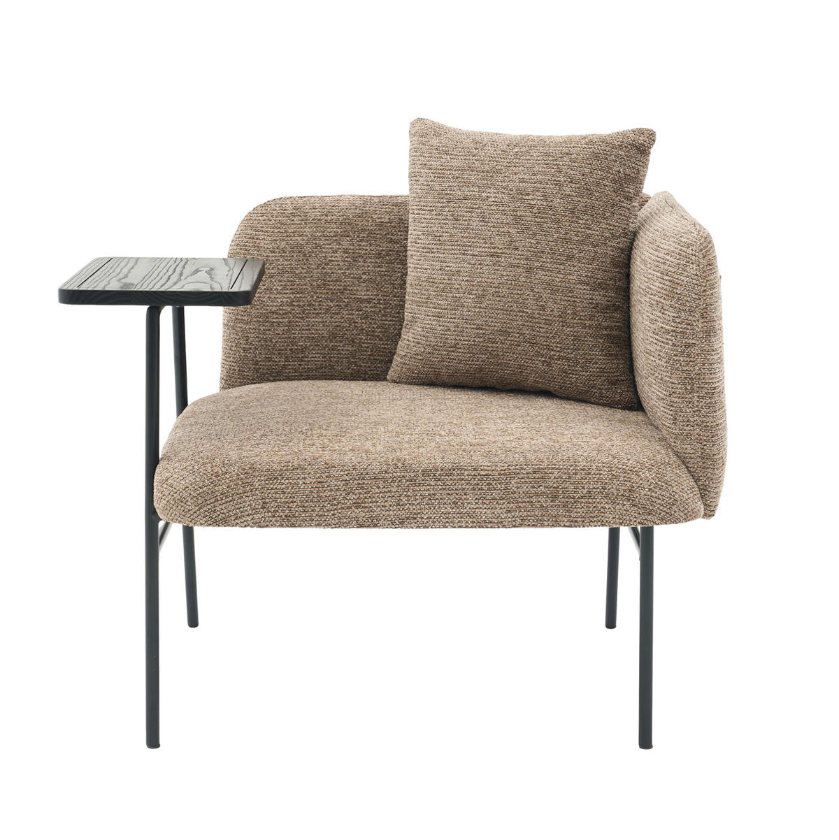 SESSEL 86/72/71 cm khaki aus Chenille mit Beistelltisch und Seitentaschen - Sandfarben, Textil (72/71/86cm) - OKWISH