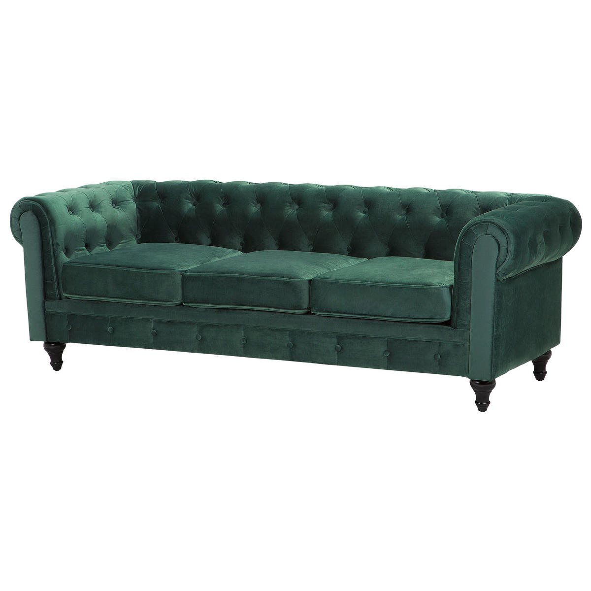 4-SITZER SOFA SET Samtstoff Grün Chesterfield - Grün, Textil (201/70/75cm) - Beliani