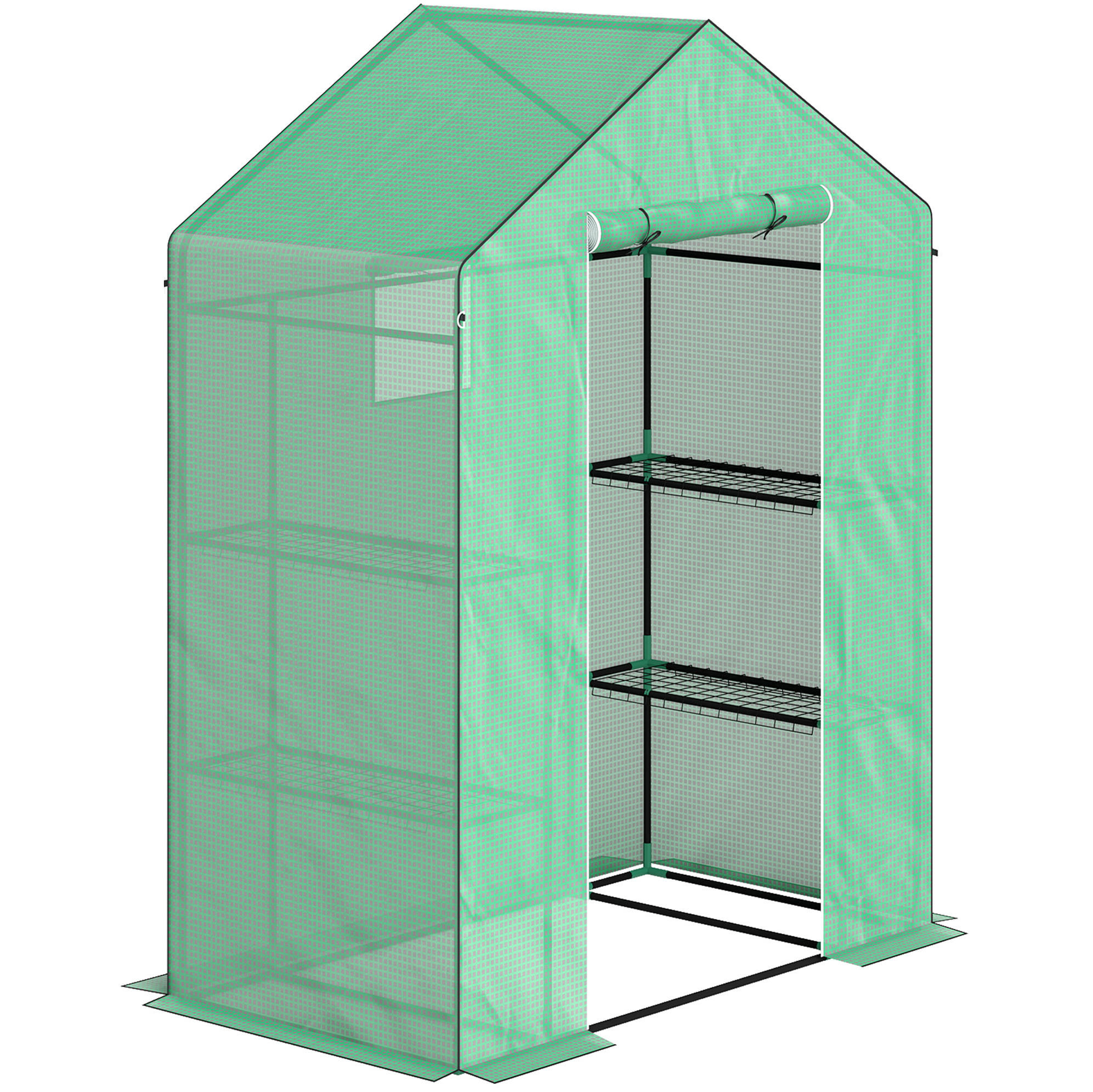 GEWÄCHSHAUS aus Kunststoff 143x74x190 cm in Grün mit Rolltür & Fenster - Grün, Kunststoff (74/190/143cm) - Modfu