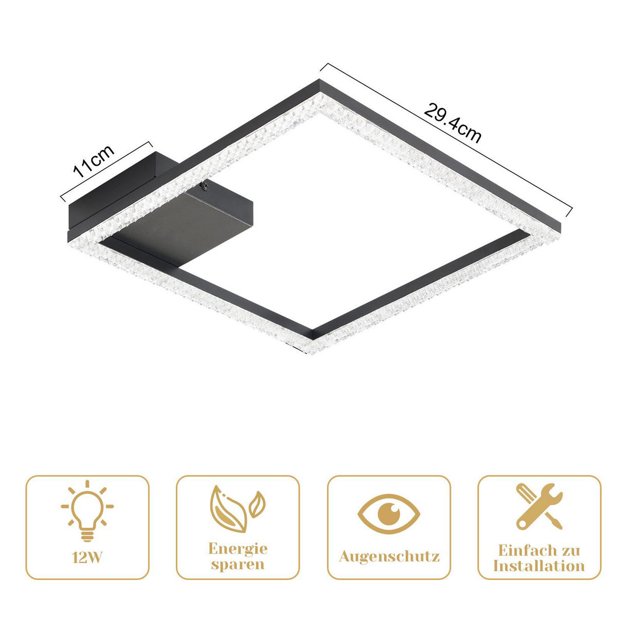 DECKENLEUCHTE LED Warmweiß Kristall Metall Wohnzimmer Flur 30CM - Weiß, Kunststoff (30/30/5cm) - ZMH