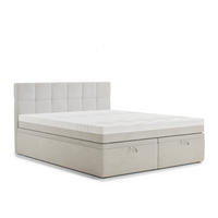 BOXBETT 160/200 cm Gotu S, in Hellbeige, Matratze, gepolstertes Kopfteil, Bettkasten, H3 = fest - Beige/Schwarz, Holz/Holzwerkstoff (160/200cm) - Maison de Reve