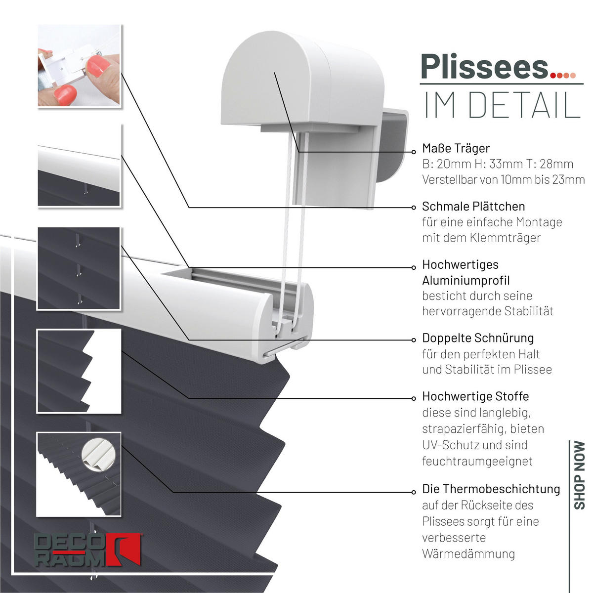 PLISSEE Thermo Basic 100 x 210cm Klemmfix ohne Bohren - Grau, Textil (100/210cm) - Deco-Raum
