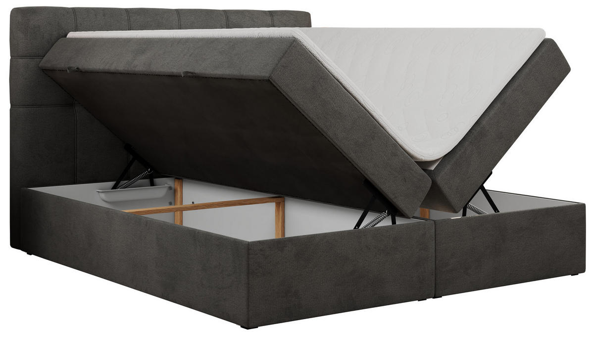 BOXBETT ERNI 120/200 - Dunkelgrau Velvet - H3 - Dunkelgrau, Holz/Textil (120/200cm) - MKS
