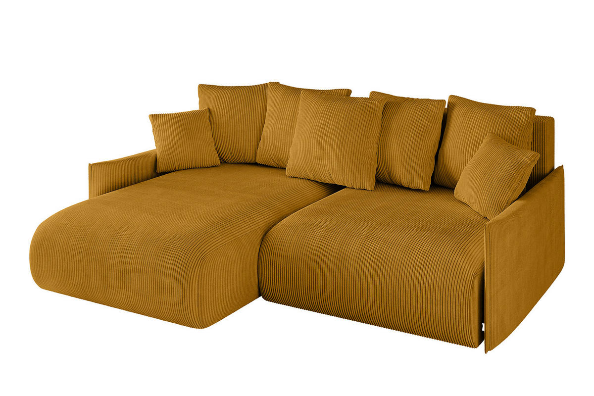 ECKSOFA mit Schlaffunktion und Bettkasten ONESK-L -v1 208x165x40 Senfgelb Cord - Currygelb, Holzwerkstoff/Kunststoff (208/165cm) - ALTDECOR