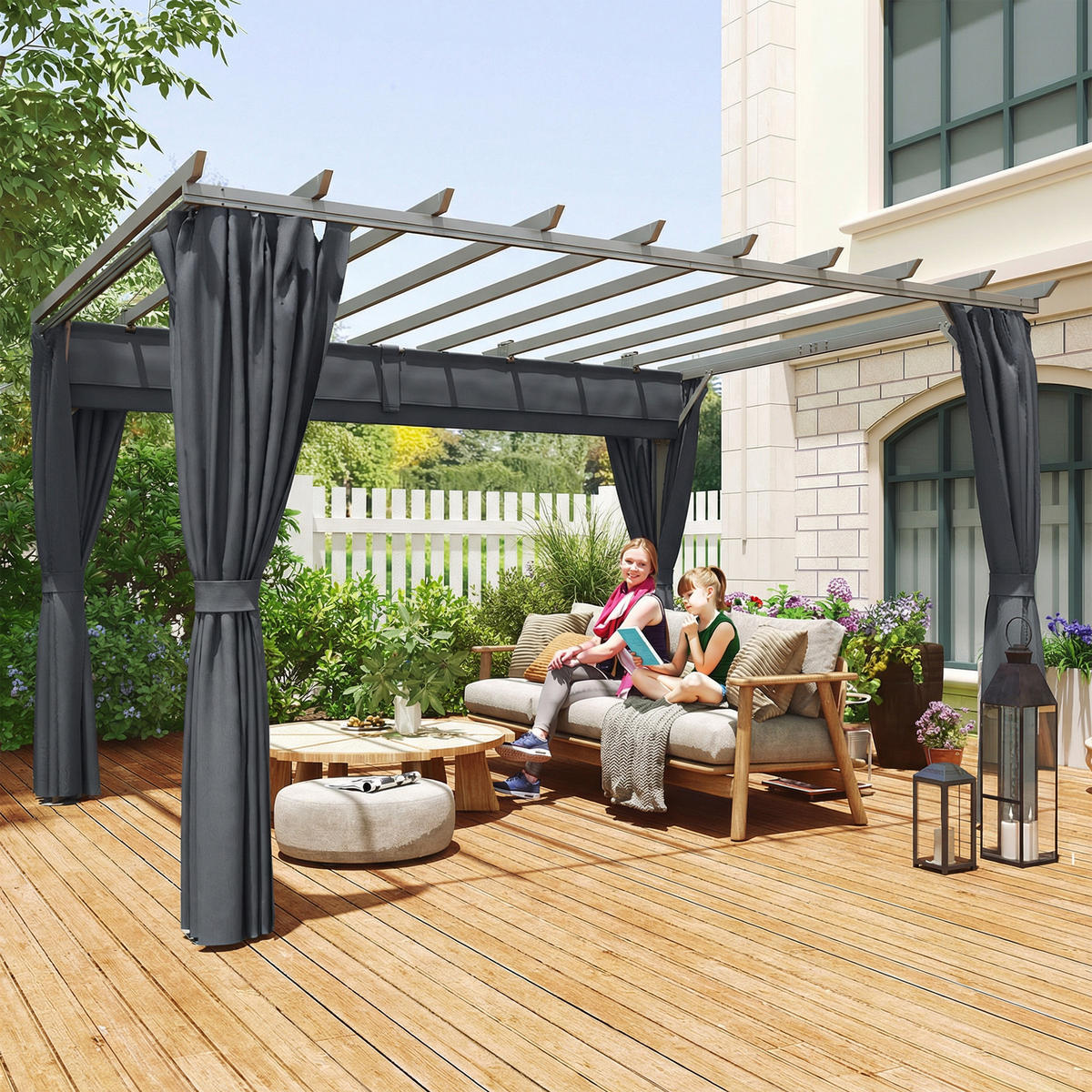 PERGOLA Aluminium Polyester Dunkelgrau - Dunkelgrau, Textil/Metall (293/225/357cm) - Outsunny