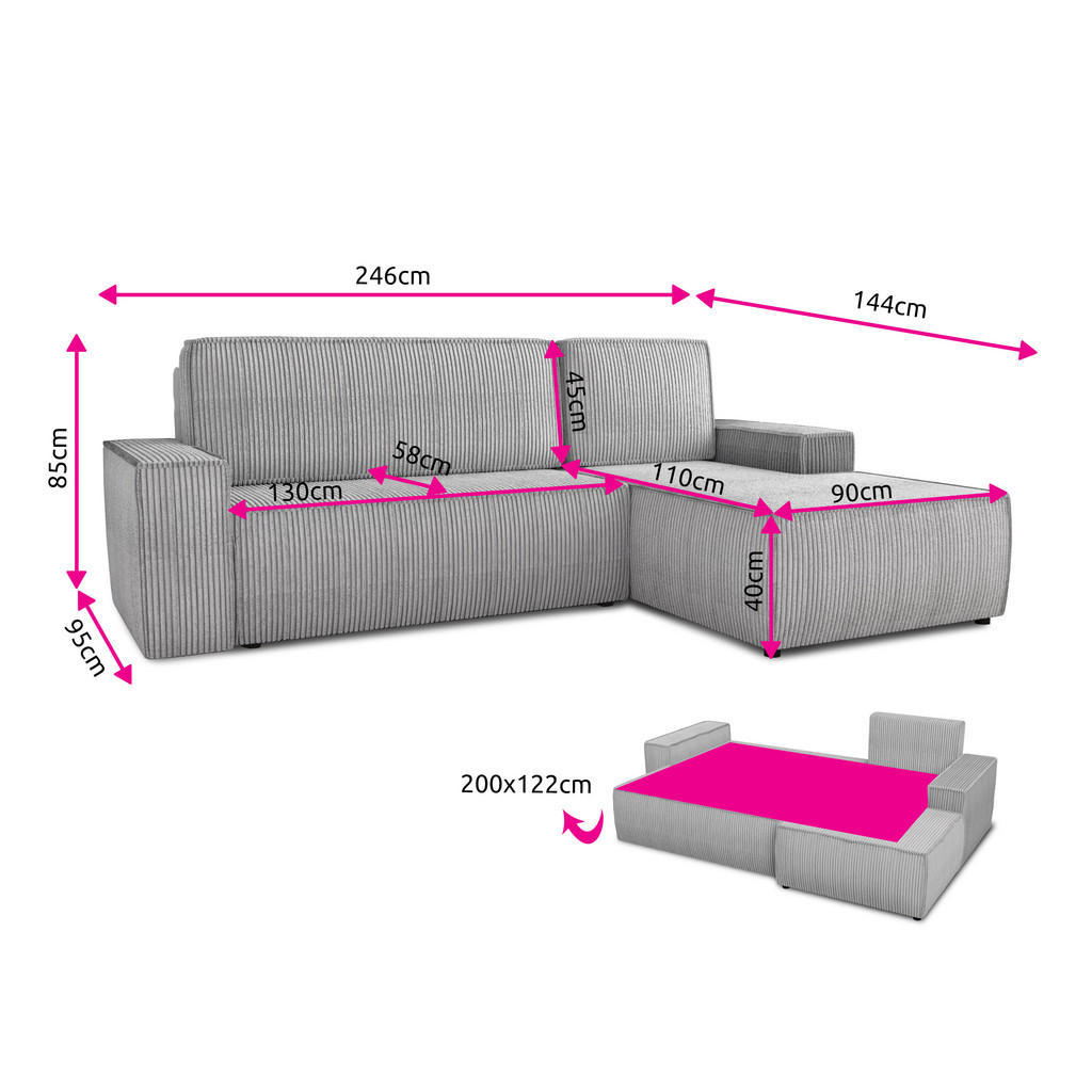 Thumbnail - Sofnet Ecksofa, Beige, Textil, 5-Sitzer, Ottomane rechts, L-Form,Rechteckig, 246x144 cm, Wohnzimmer, Sofas & Couches, Wo...
