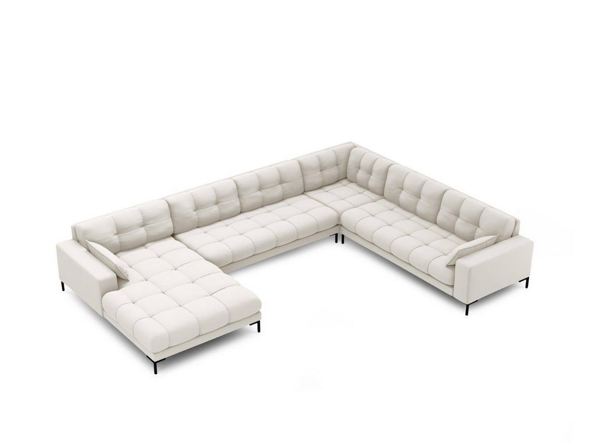 PANORAMASOFA rechts Mamaia aus strukturiertem Stoff leichtes beige 7 Sitzplätze - Creme, Textil (256/75/327cm) - Micadoni