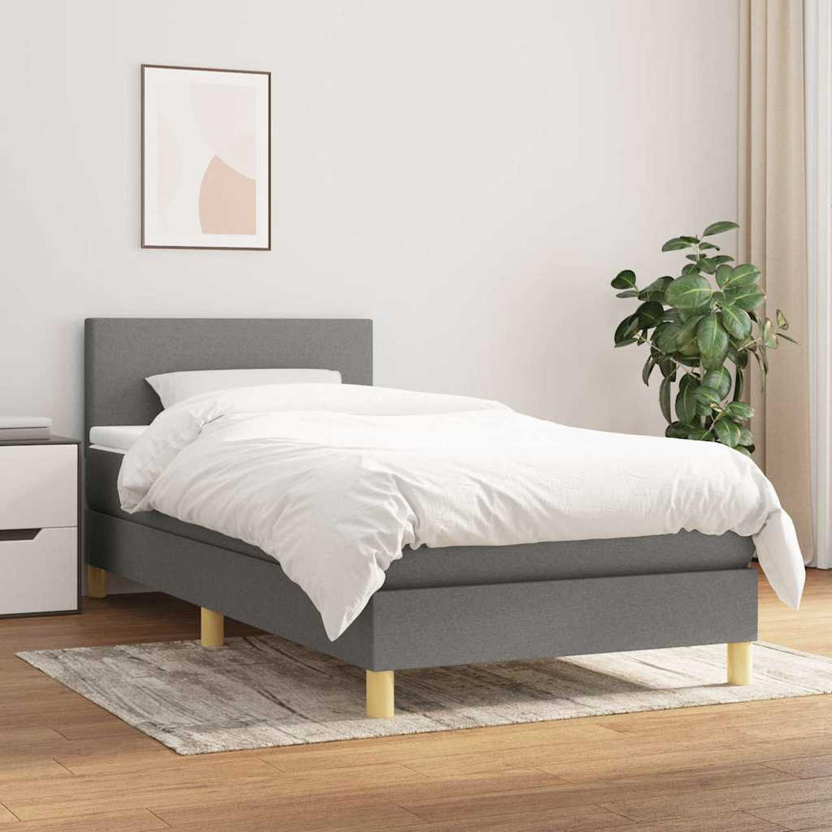 BOXSPRINGBETT Mit Matratze Dunkelgrau 80/200 Cm Stoff - Weiß, Textil (80/200cm) - vidaXL