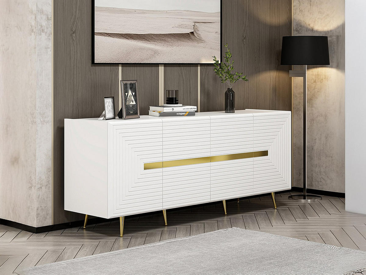 SIDEBOARD mit 4 Türen - MDF - Weiß & Goldfarben - MOLYA - Weiß, Holz (180/75/47cm) - Vente-Unique