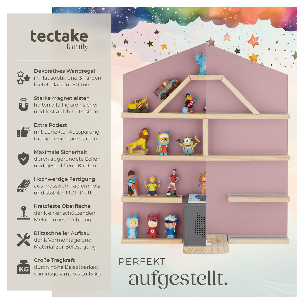 WANDREGAL 3er Set Mylittle Story,50 x 15,5 x 60 cm, pink - Pink, Holz (50/60/15.5cm) - tectake
