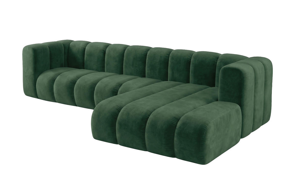 ECKSOFA Modulares In L-Form, Velvet-Stoff Riviera, Grün, Rechts, GRAND 287 cm - Grün, Holz (287/179cm) - Kaiser Möbel