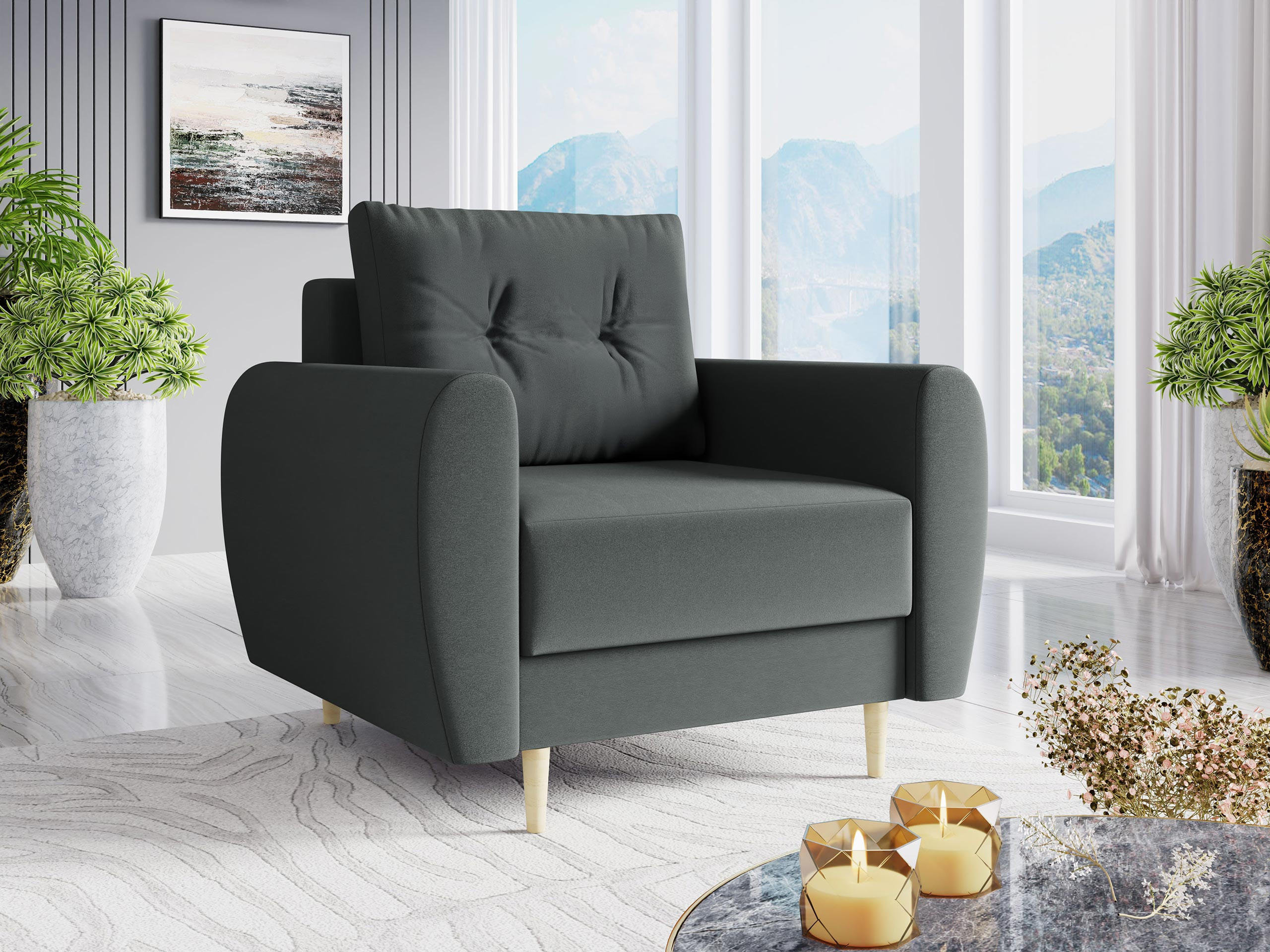 SESSEL Palermo - Naturfarben/Grau, Holz/Textil (104/95/82cm) - MIRJAN24