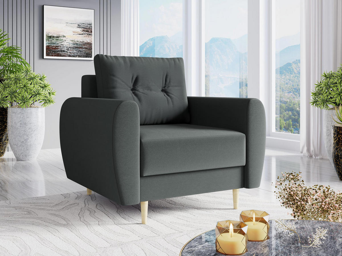 SESSEL Palermo - Naturfarben/Grau, Holz/Textil (104/95/82cm) - MIRJAN24