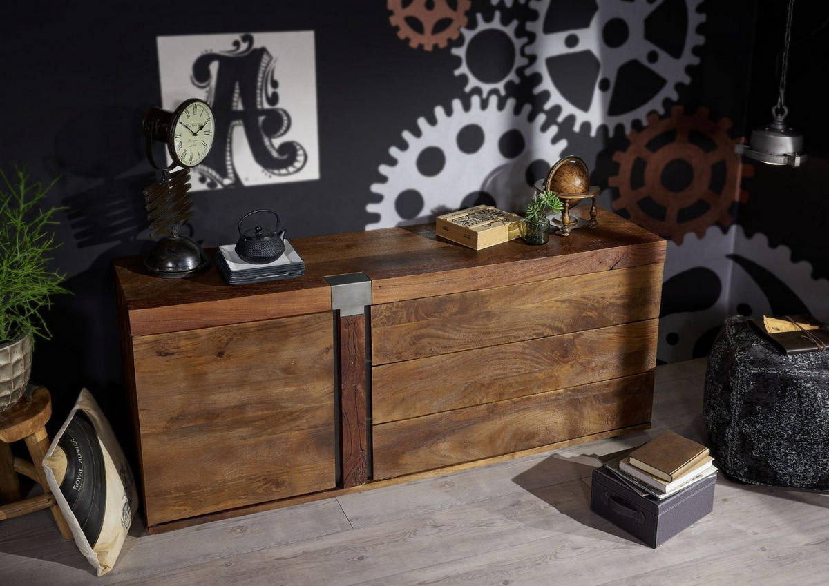 SIDEBOARD Mango 180x45x75 braun lackiert Amsterdam #11 - Braun, Holz (180/75/45cm) - Massivmoebel24