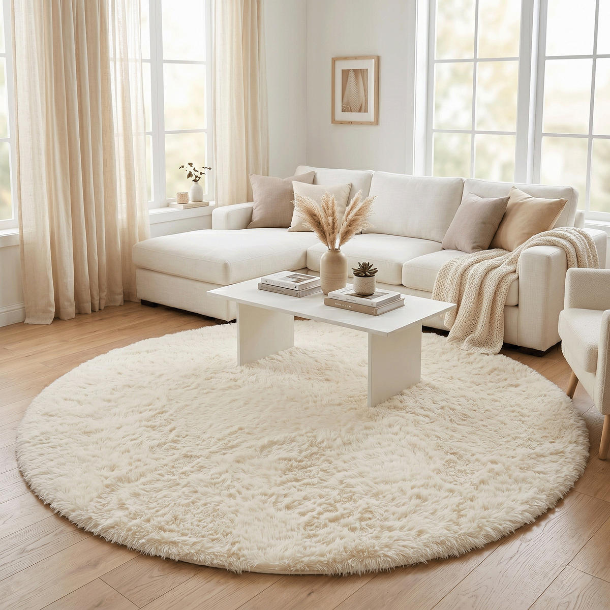 HOCHFLOR SHAGGY TEPPICH FLUFFY RUND - Creme, Textil (160/160cm) - Pergamon