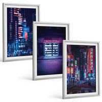 BILDER SET 3er Set - 40x60 cm Silberner Rahmen - Neon-Eingang zur nächtlichen Stadt - Silberfarben, Kunststoff (40/60cm) - TULUP