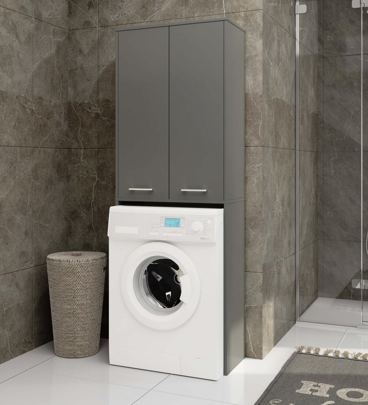 WASCHMASCHINENSCHRANK FIN 2D Grau, 30x64x180 cm - Grau, Holz (64/180/30cm) - Milordbikes