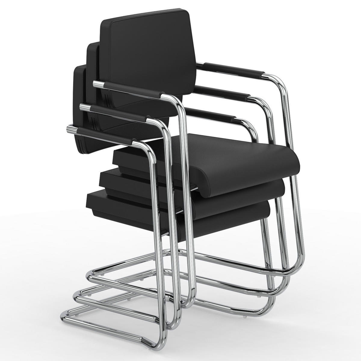 BESUCHERSTUHL V1207 Echtleder Schwarz - ergonomisch, 150 kg belastbar - Schwarz, Leder/Kunststoff (55/86/55cm) - Versee