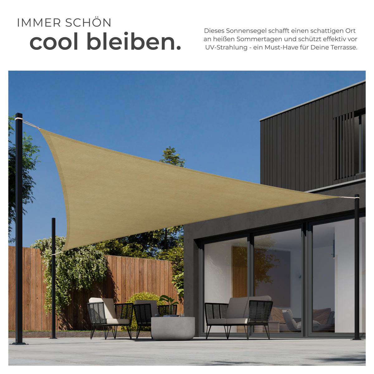 SONNENSEGEL , inklusive Spannseile, beige - Beige, Kunststoff (600/600cm) - tectake