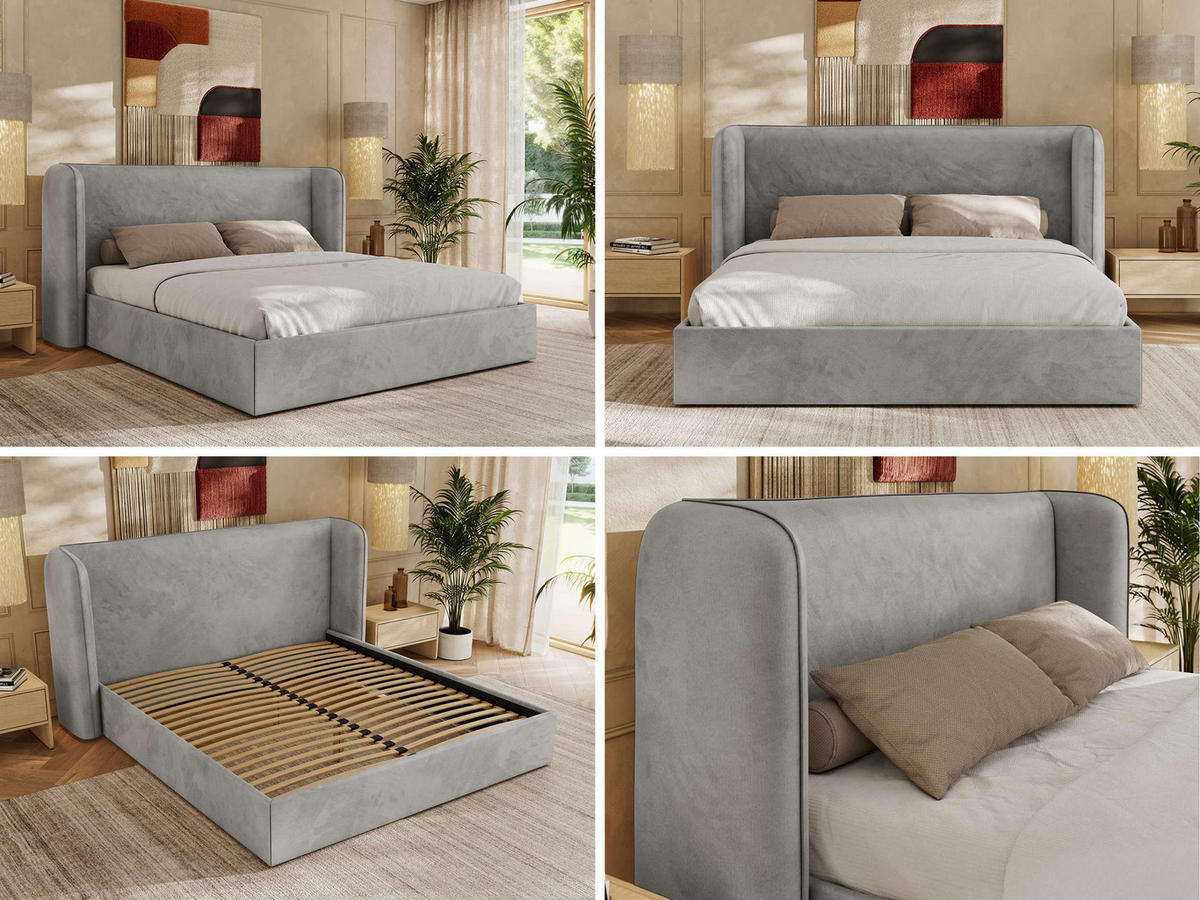 POLSTERBETT EMORA CLASSIC 180/200 - Hellgrau Velvet - Schaum-Matratze - Hellgrau, Textil (180/200cm) - MKS