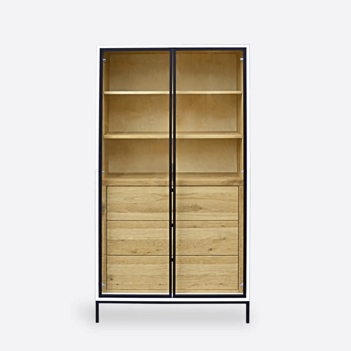 VITRINE aus Holz mit Regalen und Schubladen CARLA II - Eichefarben, Holz (100/190/45cm) - Rawood Furniture