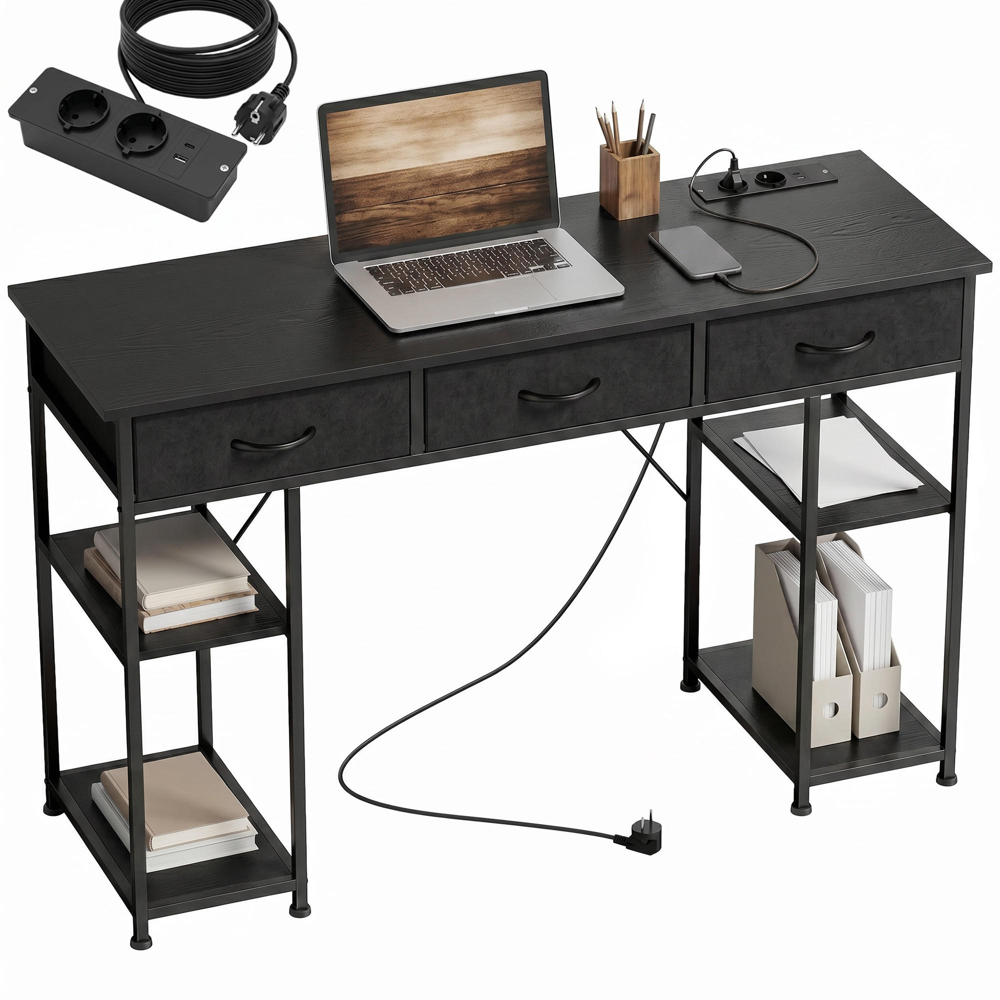 BÜROTISCH Schwarz 1 Stück - Schwarz, Holzwerkstoff (40/120/76cm) - GiPP