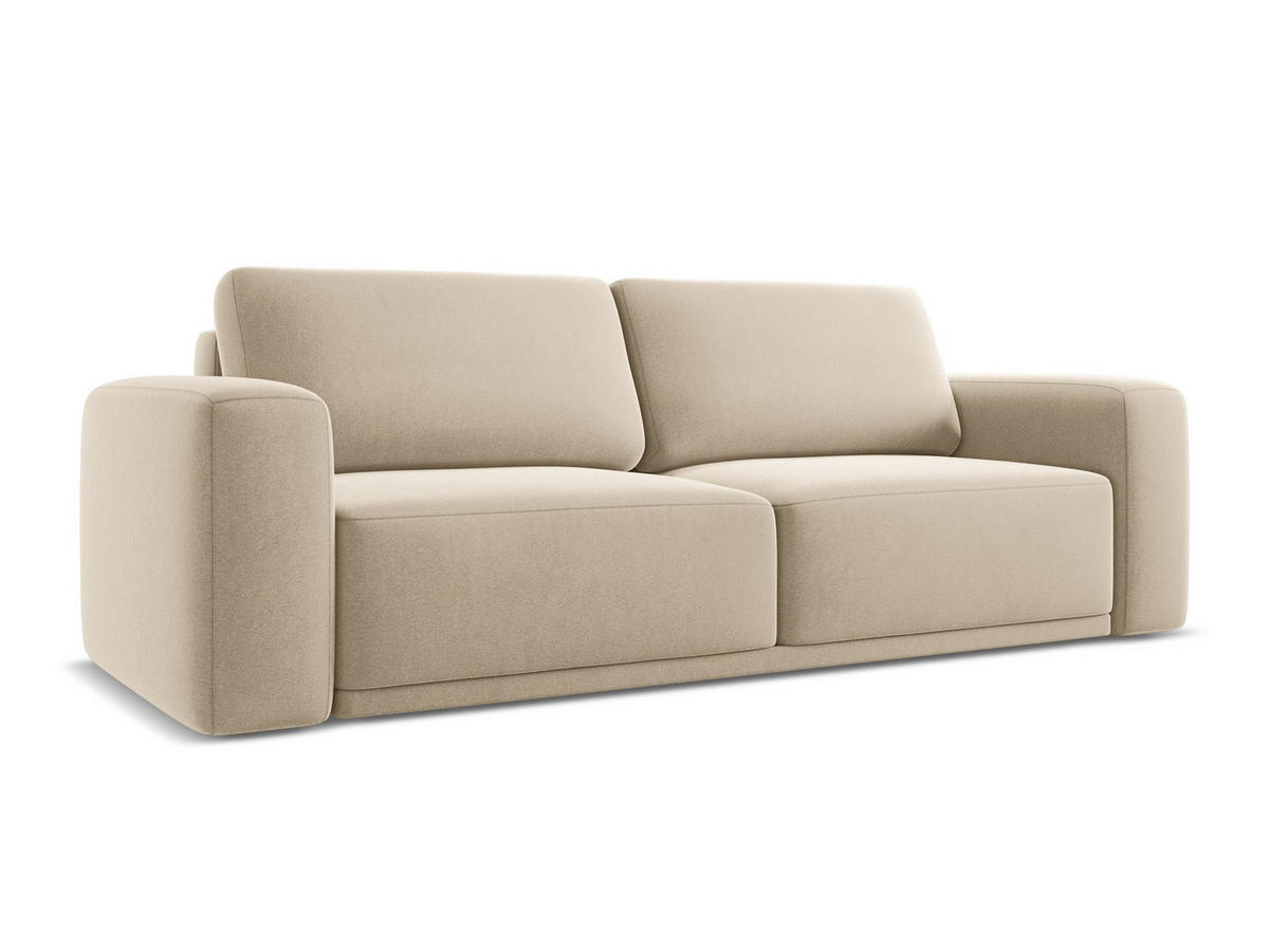 3-SITZER SOFA mit Schlaffunktion Samt Stoff Beige - Beige/Creme, Kunststoff/Textil (242/91/100cm) - Makamii