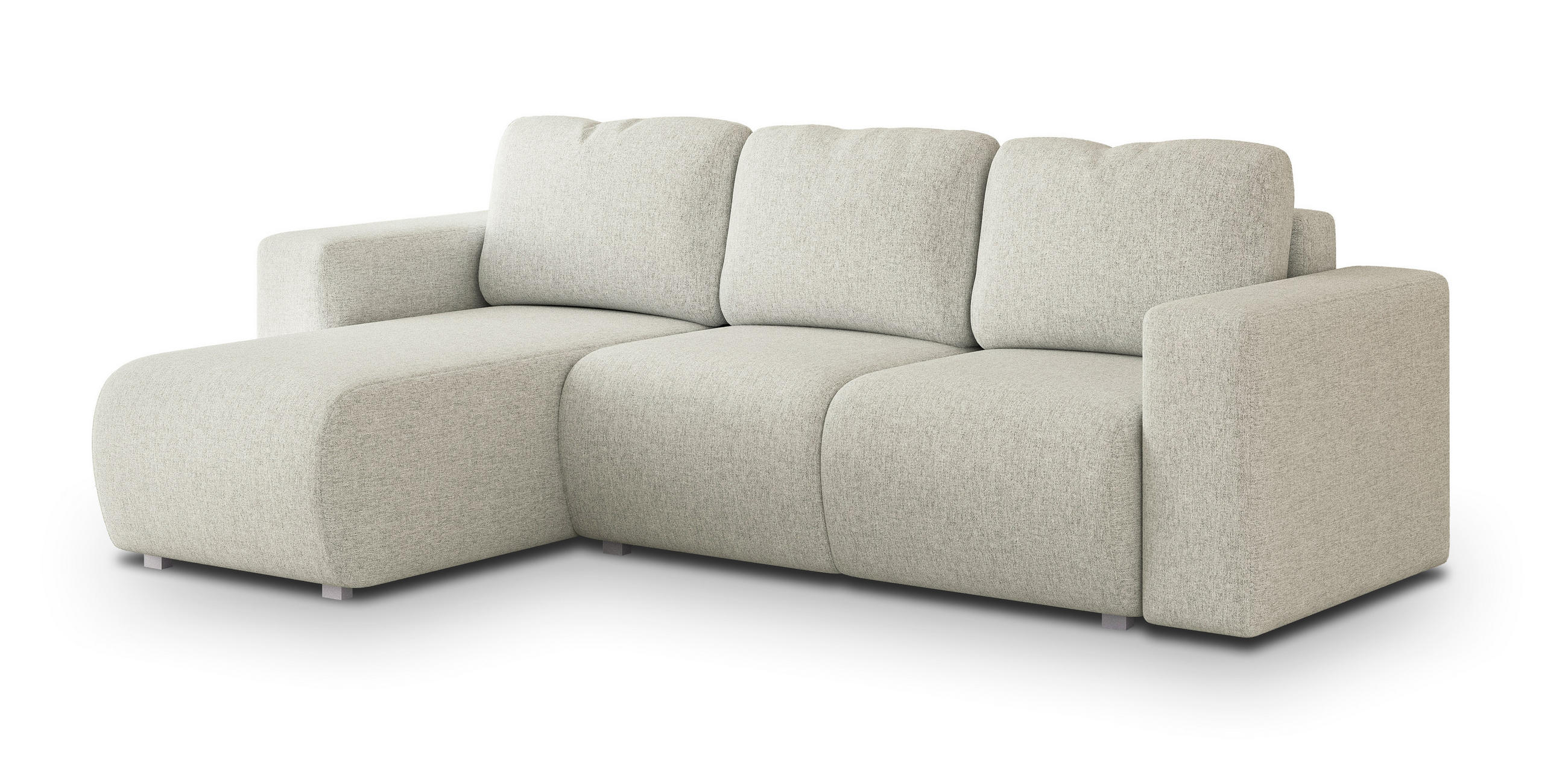 ECKSOFA RINOVA Creme Geflochtener Stoff mit Schlaffunktion - Creme, Holz (250/143cm) - MASSENO