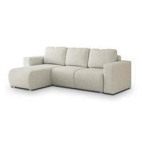 ECKSOFA RINOVA Creme Geflochtener Stoff mit Schlaffunktion - Creme, Holz (250/143cm) - MASSENO