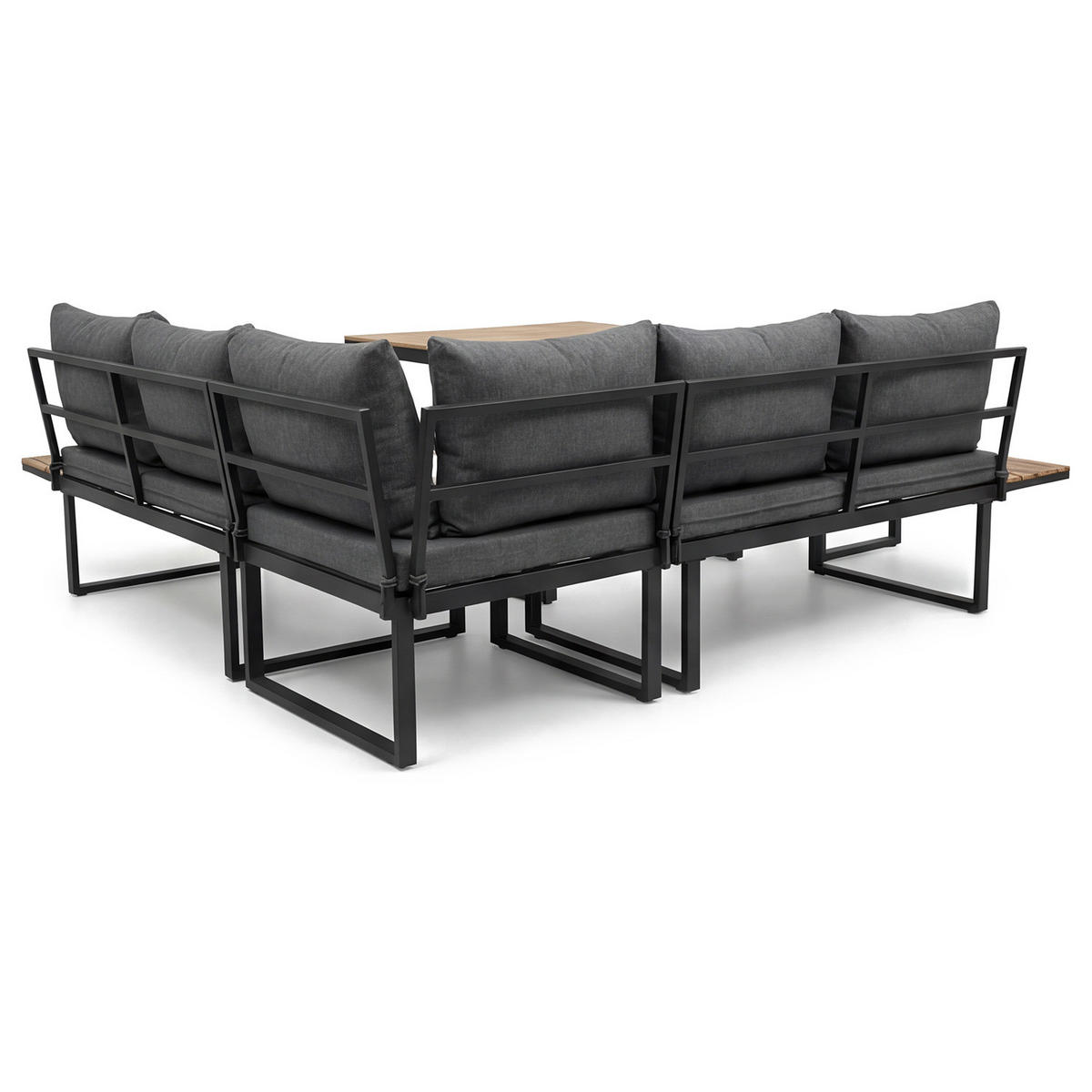 LOUNGESET - 3-teilig - Eisen / Webstoff - Dunkelgrau - Schwarz/Grau, Holz/Metall - home24