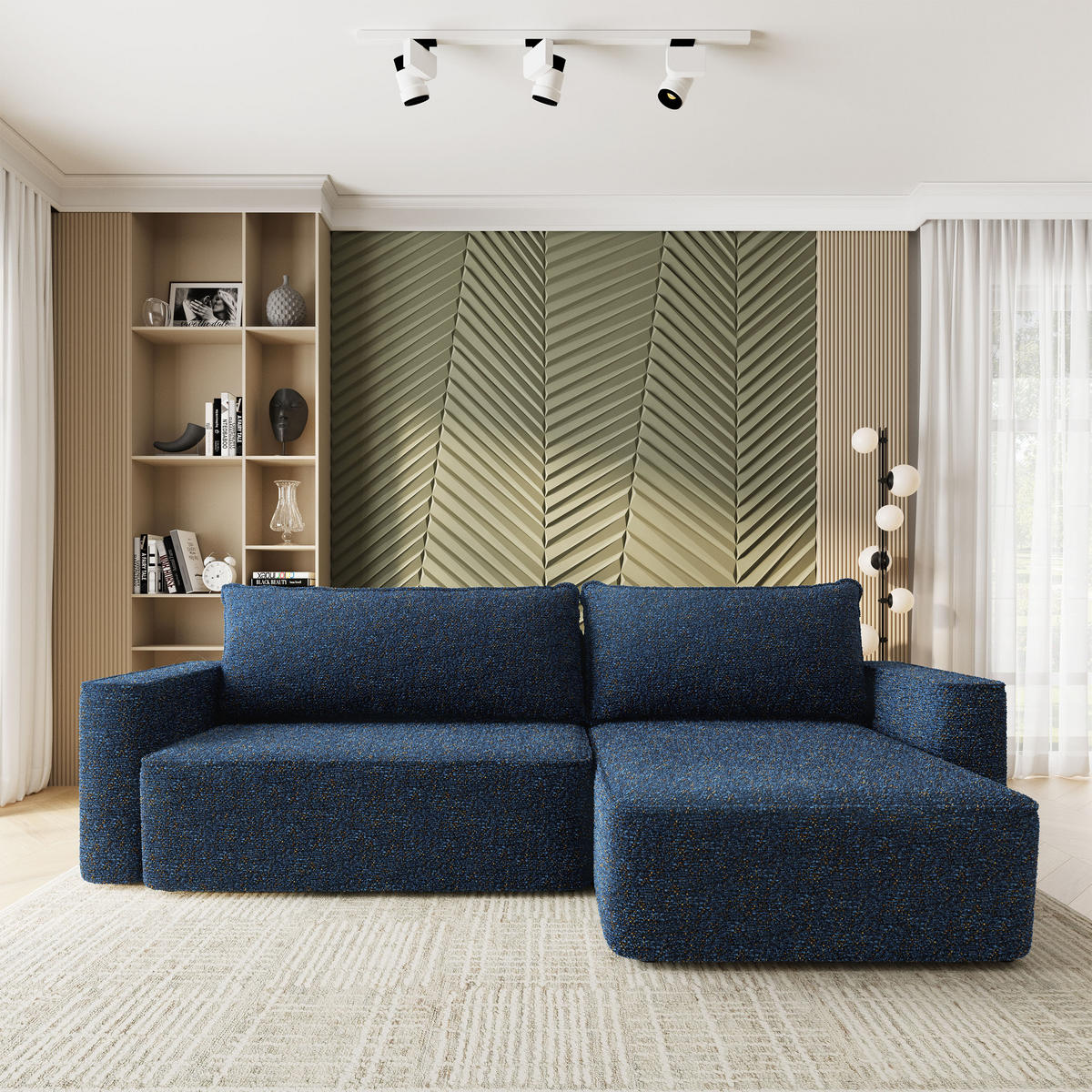ECKSOFA BELARO BL Blau Chenille mit Schlaffunktion - Blau, Holz/Textil (280/162cm) - MASSENO