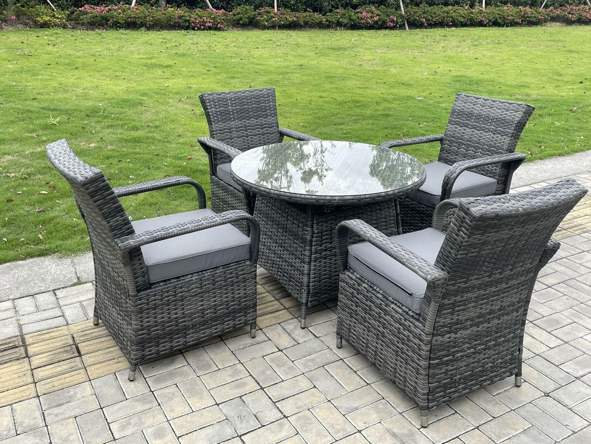 GARTENMÖBEL SET Polyrattan 4-Sitzer - Dunkelgrau/Grau, Glas/Kunststoff - Fimous