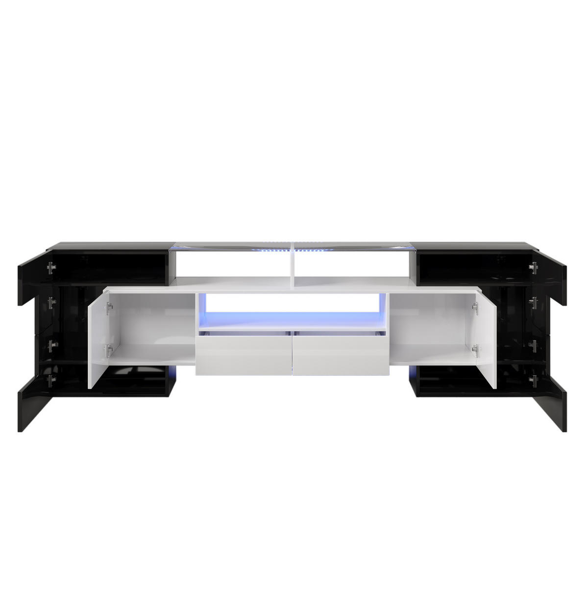 TV-LOWBOARD 200/35/60 cm in Schwarz/Weiß mit LED-Beleuchtung und viel Stauraum - Schwarz, Holzwerkstoff (200/60/35cm) - Flora Grace