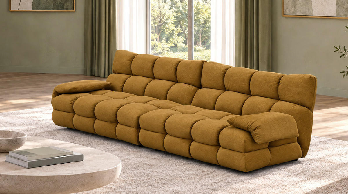 SOFA AMIA Braun Velvet - Dunkelbraun/Schwarz, Kunststoff/Textil (290/86/108cm) - KAWOLA