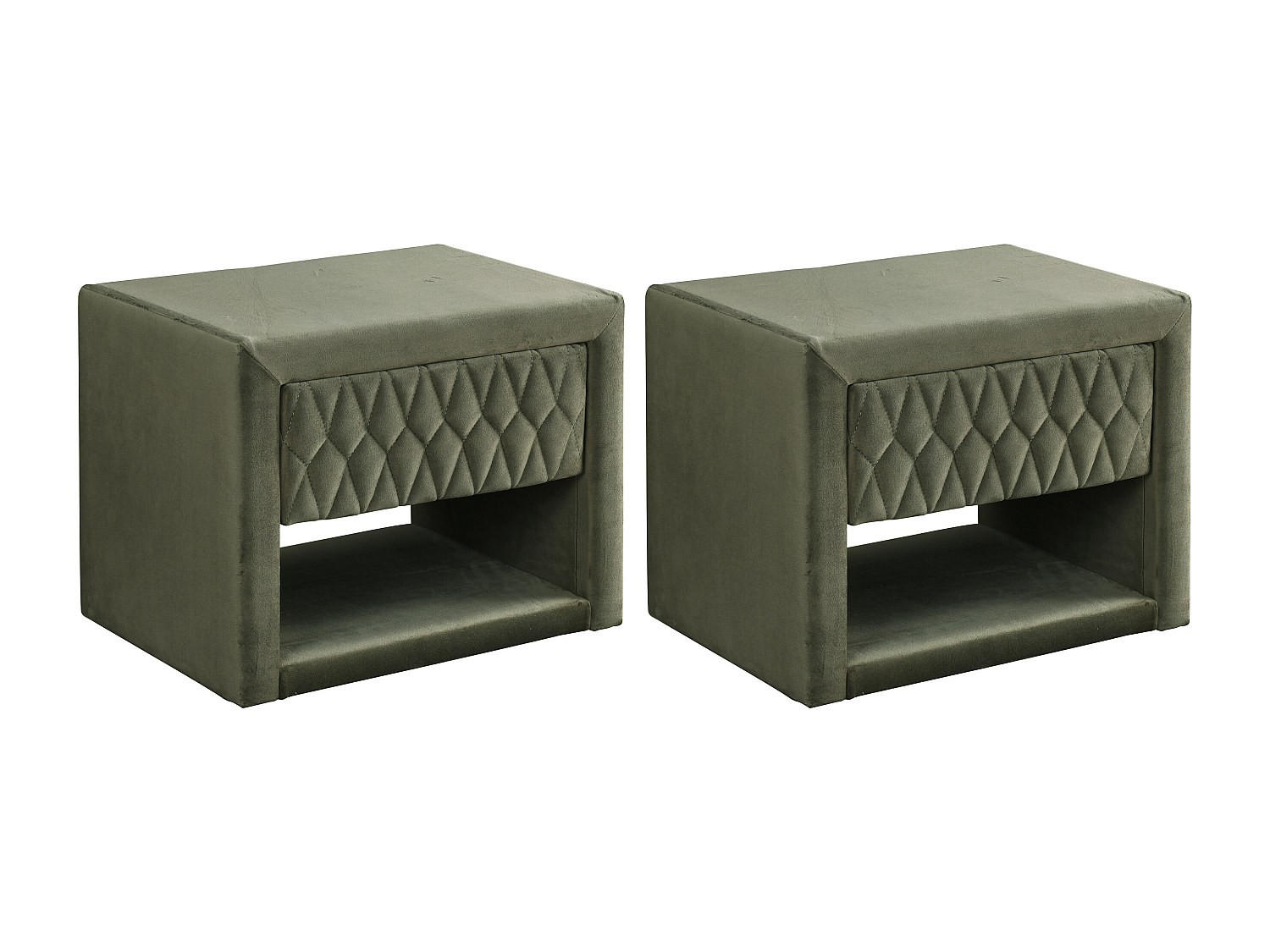 2ER-SET Nachttische DANIELE – 1 Schublade & 1 Ablage – Samt – Olivgrün - Grün, Textil (50/41/35cm) - Vente-Unique