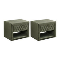 2ER-SET Nachttische DANIELE – 1 Schublade & 1 Ablage – Samt – Olivgrün - Grün, Textil (50/41/35cm) - Vente-Unique