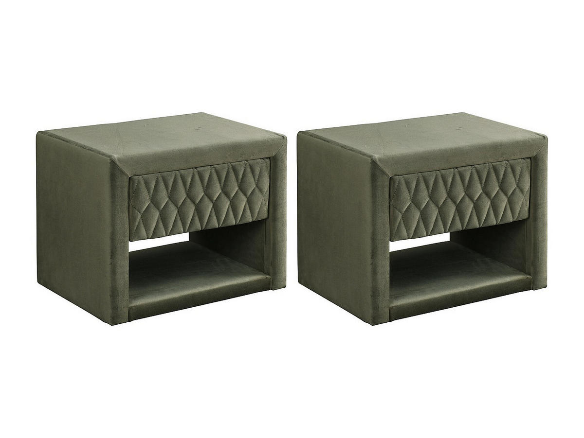 2ER-SET Nachttische DANIELE – 1 Schublade & 1 Ablage – Samt – Olivgrün - Grün, Textil (50/41/35cm) - Vente-Unique