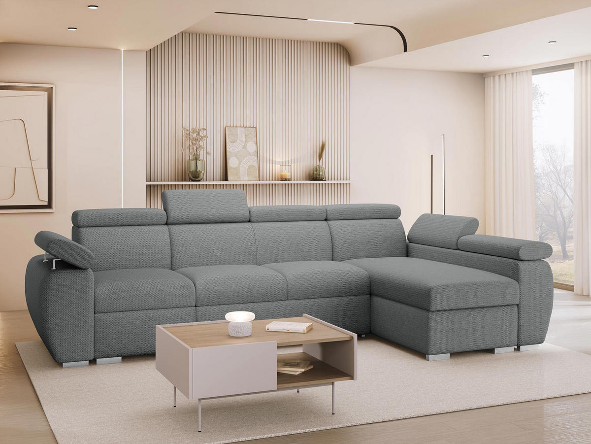 ECKSOFA Boston LCP, Seite: Rechts 1P(65)+2R+LCP - Silberfarben/Graphitfarben, Holz/Textil (320/170cm) - MIRJAN24