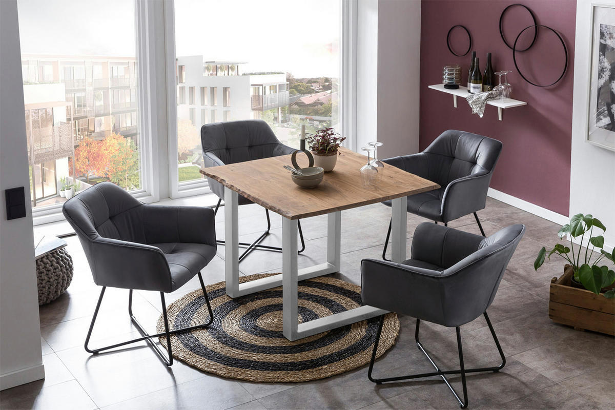 ESSTISCH LAURINA - Beige/Silberfarben, Holz/Metall (90/90/77cm) - SAM