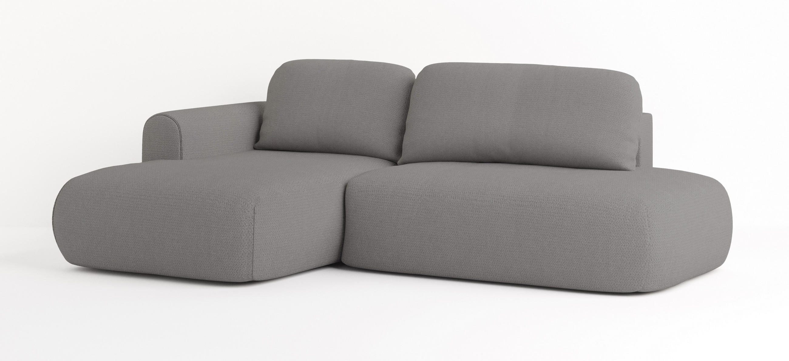 ECKSOFA NUVIRA L-S Grau Geflochtener Stoff mit Schlaffunktion - Grau, Holz (274/165cm) - MASSENO