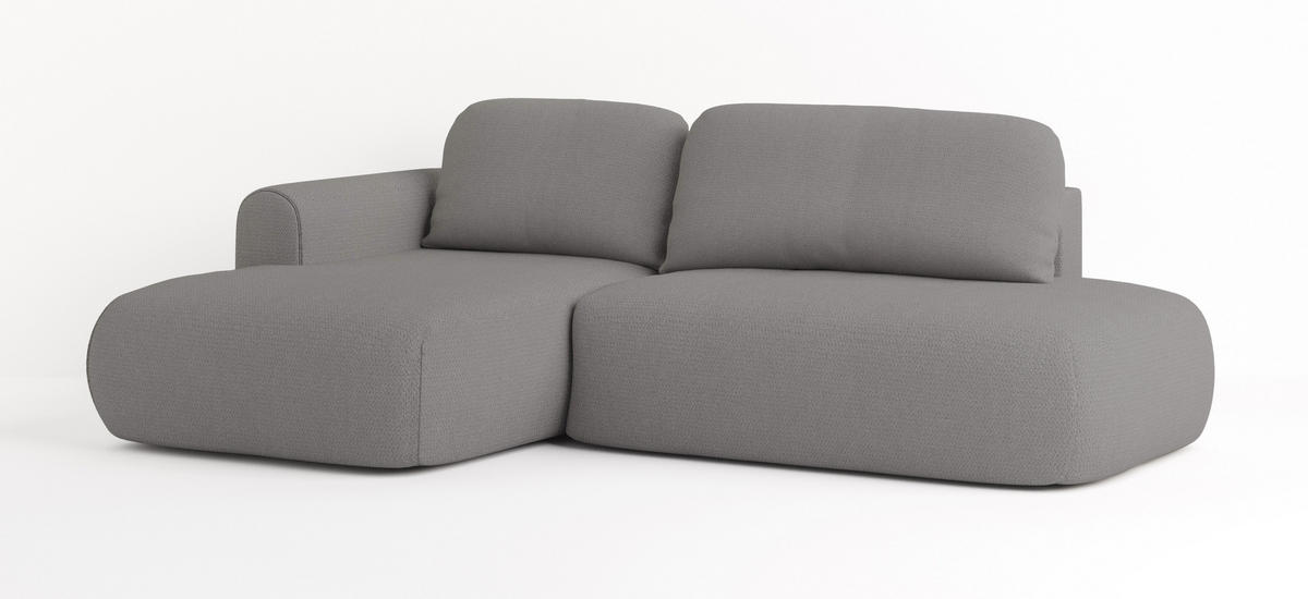 ECKSOFA NUVIRA L-S Grau Geflochtener Stoff mit Schlaffunktion - Grau, Holz (274/165cm) - MASSENO