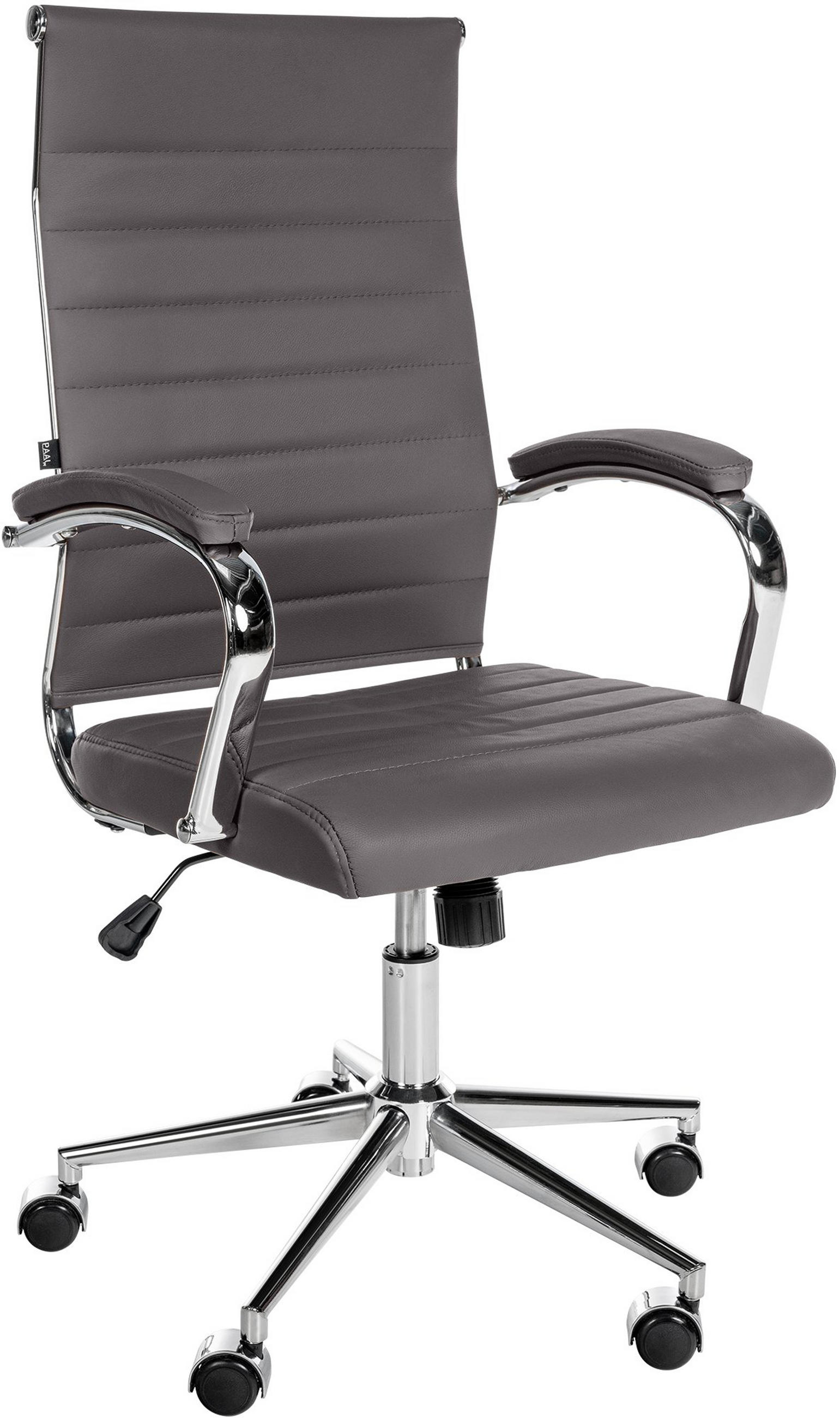 BÜROSTUHL Kaelis Echtleder grau - Chromfarben/Grau, Leder/Metall (56/112/61cm) - TPFLiving