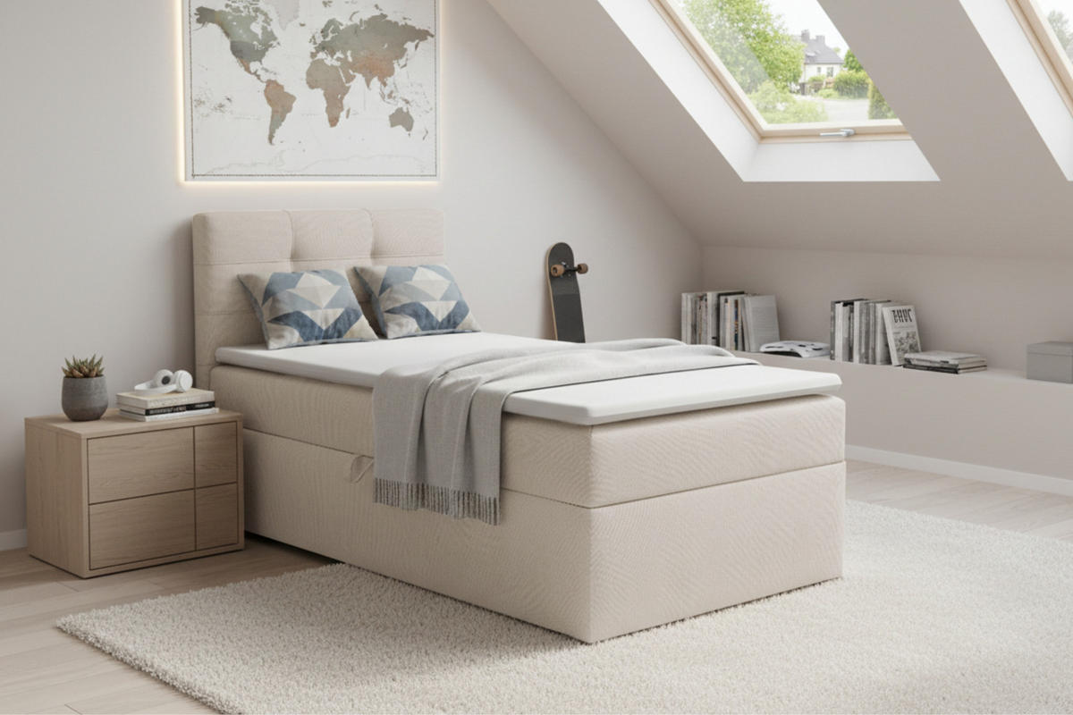 BOXBETT FLO 100/200 in Velours Ecru links H4 - Ecru, Holz/Holzwerkstoff (100/200cm) - Deine Möbel 24