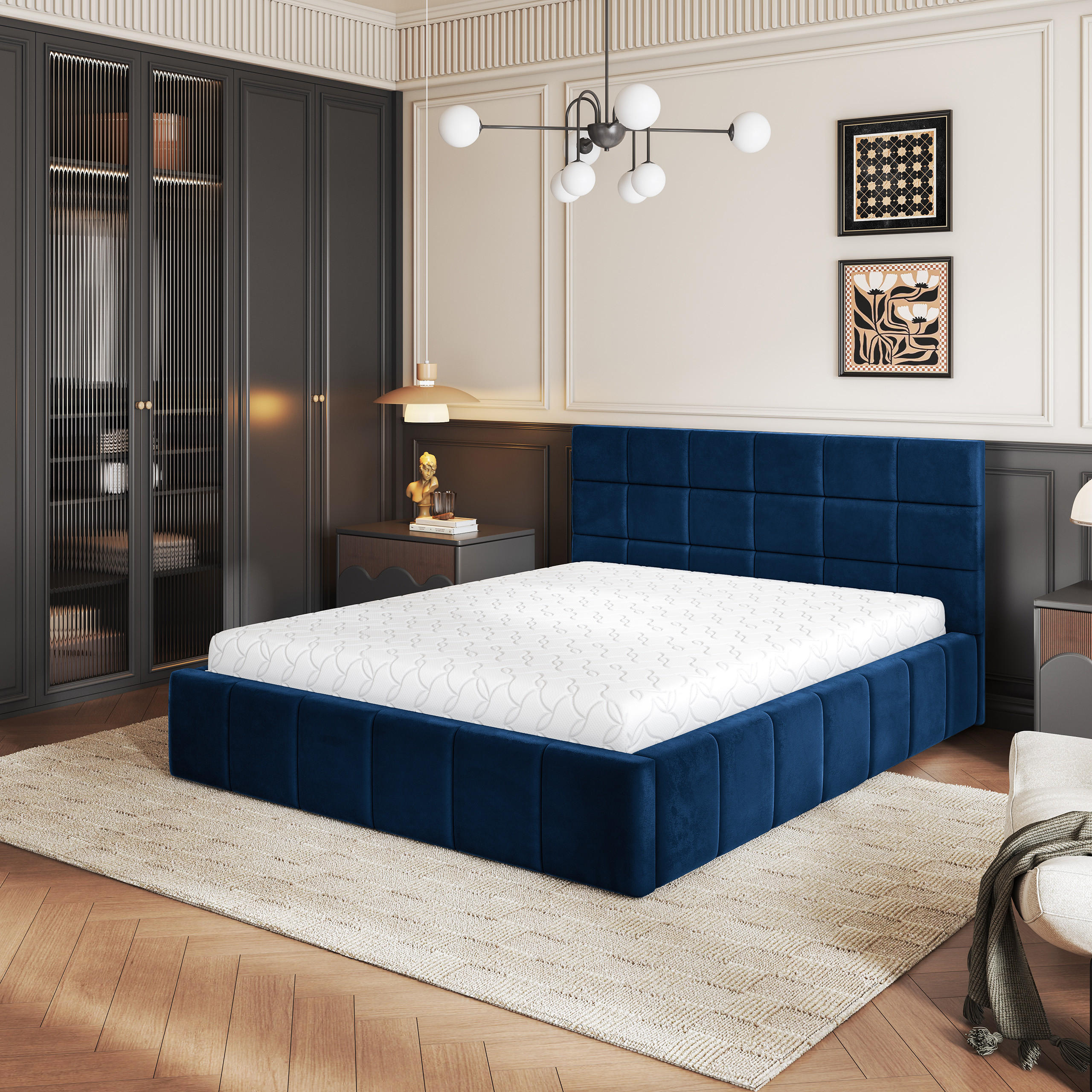 POLSTERBETT VERTO 140x200 cm mit Bettkästen - Blau - Blau, Holz (140/200cm) - MASSENO