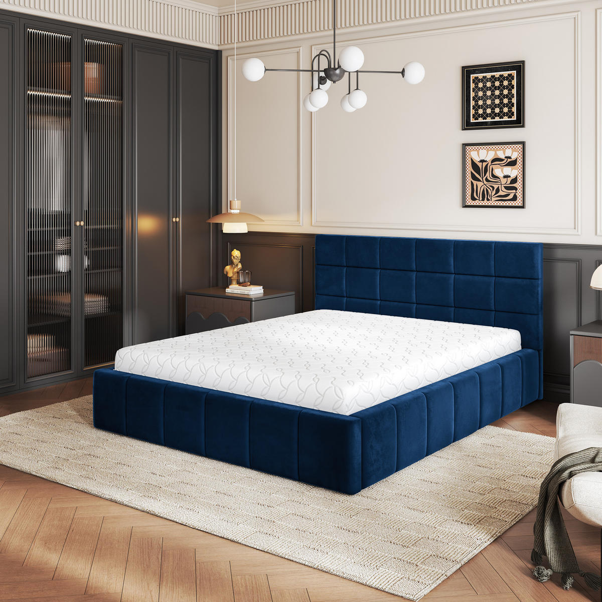 POLSTERBETT VERTO 160x200 cm mit Bettkästen - Blau - Blau, Holz (160/200cm) - MASSENO