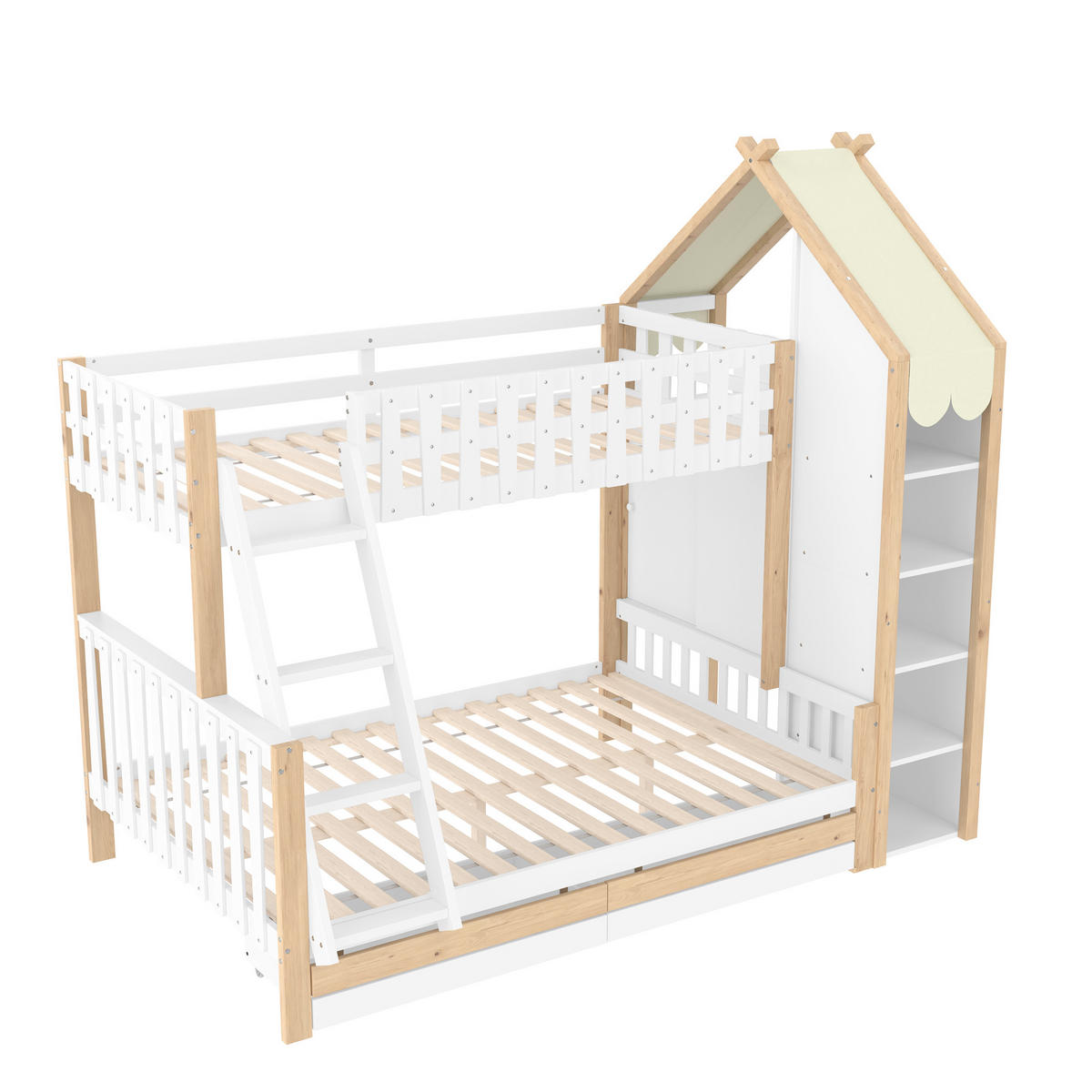 ETAGENBETT Hausdesign Weiß/Natur - Naturfarben, Holz (140/200cm) - ComfortXL