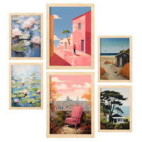 POSTER Set Mit 6 Entspannende Ruhe In Vielseitiger A3 & A4 Rahmen Aus Hellem Holz - Beige, Papier (29/3cm) - Nacnic