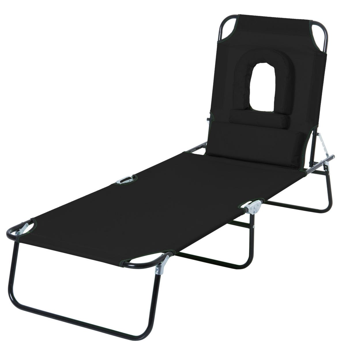 SONNENLIEGE Klappbarer Liegestuhl mit Gesichtsöffnung und Kissen ,187*58*36 cm - Schwarz, Metall (58/36/187cm) - Vallsero